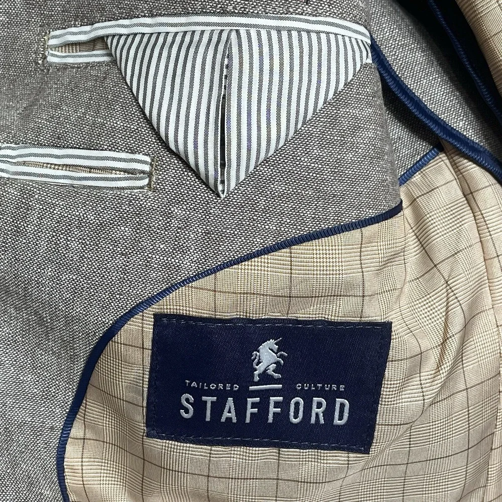 Stafford Mens Tan Linen Cotton Blend Sport Coat Blazer Classic Fit 42 Long